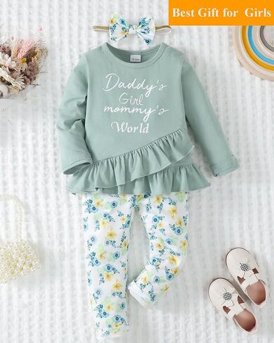 ملابس الفتيات الصغيرات من SUNNY PIGGY، ملابس مكشكشة للأطفال الرضع، ملابس الخريف والشتاء، مجموعة سراويل واسعة in Kuwait