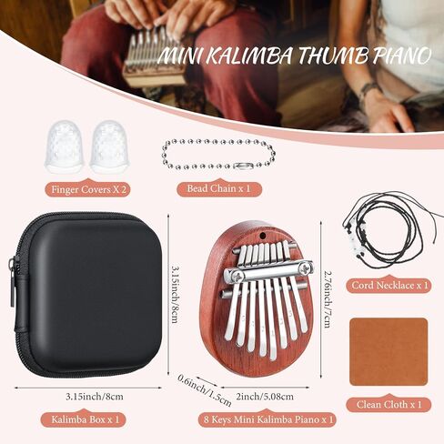 كونوهان 7 قطع 8 مفاتيح ميني كاليمبا بيانو مجموعة هدايا عيد الميلاد للأطفال، إبهام الإصبع مع سلسلة حبل، واقي وقماش تنظيف للأطفال البالغين المبتدئين الموسيقيين (نمط قطرة) in Kuwait