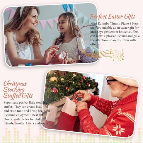 كونوهان 7 قطع 8 مفاتيح ميني كاليمبا بيانو مجموعة هدايا عيد الميلاد للأطفال، إبهام الإصبع مع سلسلة حبل، واقي وقماش تنظيف للأطفال البالغين المبتدئين الموسيقيين (نمط قطرة) in Kuwait