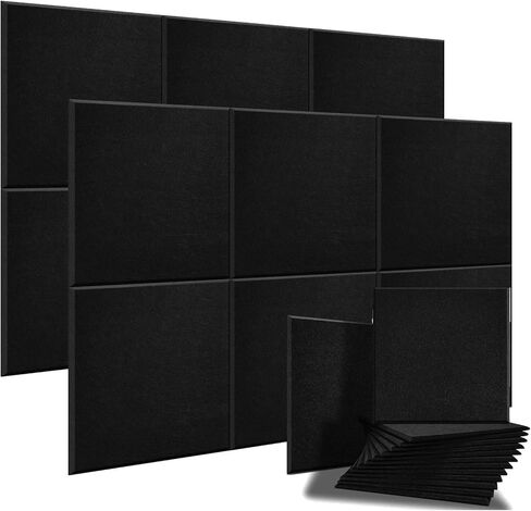 لوحات Deecam الصوتية 12 حزمة 12 بوصة × 12 بوصة × 0.4 بوصة لوحات عازلة للصوت عالية الكثافة، رغوة عازلة للضوضاء مقاومة للهب تمتص الضوضاء والأصداء في الداخل، ديكور الغرفة، أسود in Kuwait