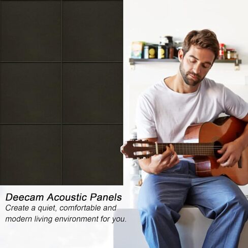 لوحات Deecam الصوتية 12 حزمة 12 بوصة × 12 بوصة × 0.4 بوصة لوحات عازلة للصوت عالية الكثافة، رغوة عازلة للضوضاء مقاومة للهب تمتص الضوضاء والأصداء في الداخل، ديكور الغرفة، أسود in Kuwait
