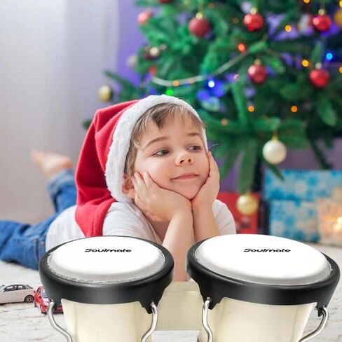 Soulmate Bongo Drums 6 "و 7" Bongos للمبتدئين البالغين والأطفال، أداة قرع خشبية محترفة مع مفتاح ضبط، أحمر نبيذي in Saudi Arabia