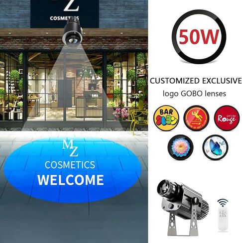 جهاز عرض GOBO بشعار، مصباح جهاز عرض 50 وات مناسب لصالة الألعاب الرياضية في الشوارع التجارية أو الجدار الخارجي المقاوم للماء IP67 HD LED مناسب للاستخدام الداخلي والخارجي (50 وات) in Saudi Arabia
