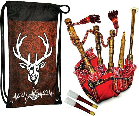 Mini Highland Scottish Bagpipes Rosewood irish Starter playable for beginner/baby kids junior Toy bagpipe Set 2reeds,Backpack (kids royal stewart) in Kuwait