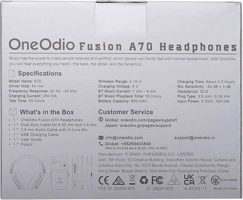 OneOdio A70 Bluetooth Over-Ear Headphones, Hi-Res Wired DJ Studio - Black in Saudi Arabia
