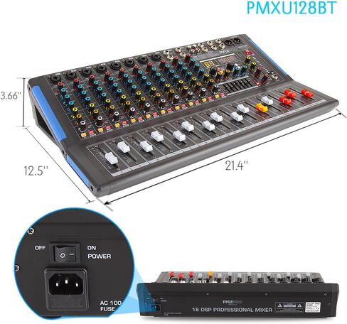 Pyle 8-Channel Bluetooth Studio Audio Mixer - واجهة وحدة تحكم الصوت DJ مع محرك USB لإدخال تسجيل الكمبيوتر، مقبس ميكروفون XLR، طاقة 48 فولت، إدخال/إخراج RCA للمحترفين والمبتدئين - PMXU88BT in Kuwait