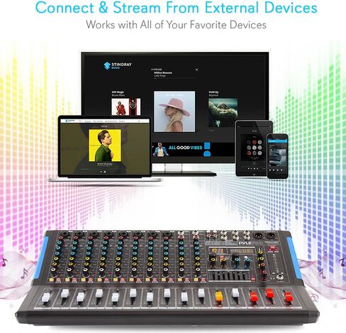 Pyle 8-Channel Bluetooth Studio Audio Mixer - واجهة وحدة تحكم الصوت DJ مع محرك USB لإدخال تسجيل الكمبيوتر، مقبس ميكروفون XLR، طاقة 48 فولت، إدخال/إخراج RCA للمحترفين والمبتدئين - PMXU88BT in Kuwait