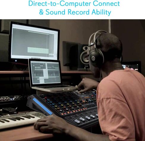 Pyle 8-Channel Bluetooth Studio Audio Mixer - واجهة وحدة تحكم الصوت DJ مع محرك USB لإدخال تسجيل الكمبيوتر، مقبس ميكروفون XLR، طاقة 48 فولت، إدخال/إخراج RCA للمحترفين والمبتدئين - PMXU88BT in Kuwait