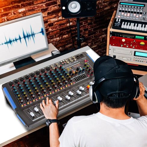 Pyle 8-Channel Bluetooth Studio Audio Mixer - واجهة وحدة تحكم الصوت DJ مع محرك USB لإدخال تسجيل الكمبيوتر، مقبس ميكروفون XLR، طاقة 48 فولت، إدخال/إخراج RCA للمحترفين والمبتدئين - PMXU88BT in Kuwait