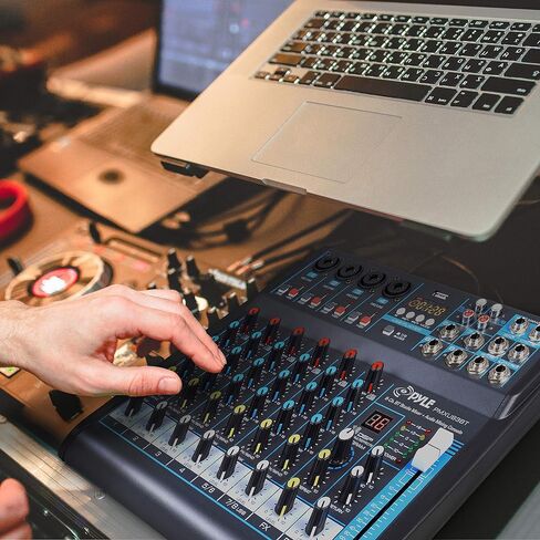 Pyle 8-Channel Bluetooth Studio Audio Mixer - واجهة وحدة تحكم الصوت DJ مع محرك USB لإدخال تسجيل الكمبيوتر، مقبس ميكروفون XLR، طاقة 48 فولت، إدخال/إخراج RCA للمحترفين والمبتدئين - PMXU88BT in Kuwait