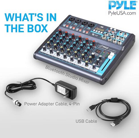 Pyle 8-Channel Bluetooth Studio Audio Mixer - واجهة وحدة تحكم الصوت DJ مع محرك USB لإدخال تسجيل الكمبيوتر، مقبس ميكروفون XLR، طاقة 48 فولت، إدخال/إخراج RCA للمحترفين والمبتدئين - PMXU88BT in Kuwait