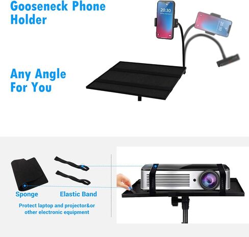 حامل ثلاثي القوائم لجهاز العرض واللاب توب والكمبيوتر والتابلت ومعدات الدي جيه مع حامل جوال على شكل عنق الاوزة بارتفاع قابل للتعديل حتى 42 انش مع مقاس لوحة 15 انش × 11 انش - مثالي للاستخدام في المسرح in Kuwait