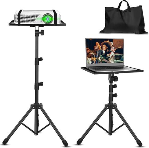 حامل جهاز عرض Borrow Sky، حامل كمبيوتر محمول محمول قابل للتعديل بارتفاع من 22 بوصة إلى 49.2 بوصة، صينية 15 بوصة × 11.2 بوصة، إمالة 180 درجة، حامل ثلاثي القوائم لجهاز العرض للمكتب والمنزل والمسرح ورف DJ وحقيبة حمل in Kuwait