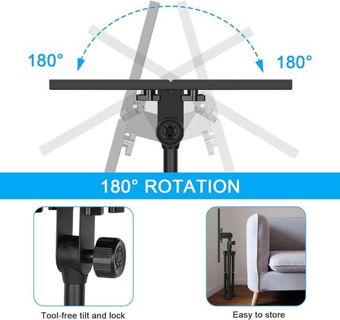 حامل جهاز عرض Borrow Sky، حامل كمبيوتر محمول محمول قابل للتعديل بارتفاع من 22 بوصة إلى 49.2 بوصة، صينية 15 بوصة × 11.2 بوصة، إمالة 180 درجة، حامل ثلاثي القوائم لجهاز العرض للمكتب والمنزل والمسرح ورف DJ وحقيبة حمل in Kuwait