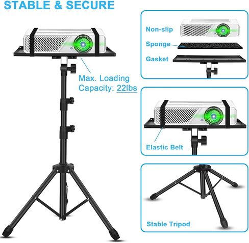 حامل جهاز عرض Borrow Sky، حامل كمبيوتر محمول محمول قابل للتعديل بارتفاع من 22 بوصة إلى 49.2 بوصة، صينية 15 بوصة × 11.2 بوصة، إمالة 180 درجة، حامل ثلاثي القوائم لجهاز العرض للمكتب والمنزل والمسرح ورف DJ وحقيبة حمل in Kuwait