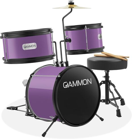 Gammon 3-Piece Kids Drum Set with Throne - Black, Junior Beginner Kit with Bass Drum, Toms, Cymbal, Pedal, and Drumsticks in Saudi Arabia