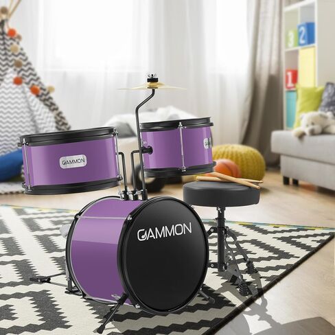 Gammon 3-Piece Kids Drum Set with Throne - Black, Junior Beginner Kit with Bass Drum, Toms, Cymbal, Pedal, and Drumsticks in Saudi Arabia