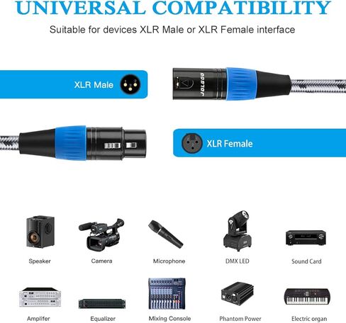 كابلات JOLGOO XLR بطول 50 قدم عبوتين، كابل DMX، كابل ميكروفون XLR ذكر إلى أنثى XLR متوازن 3 دبابيس XLR للاستخدام في الاستوديو والمرحلة in Kuwait