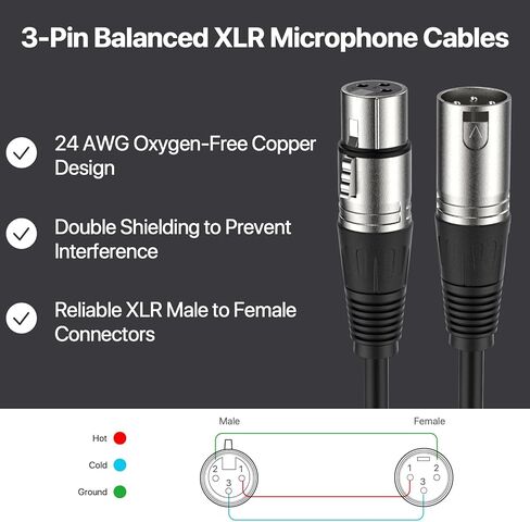 XLR Cables 75ft 2-Packs - Standard Balanced XLR Microphone Cable with 3-Pin XLR Male to Female Cables, Black in Kuwait
