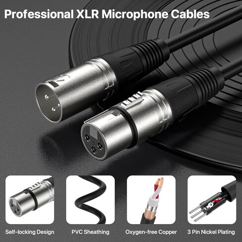 XLR Cables 75ft 2-Packs - Standard Balanced XLR Microphone Cable with 3-Pin XLR Male to Female Cables, Black in Kuwait