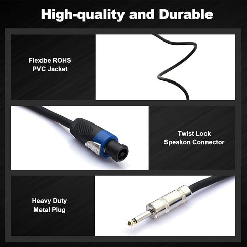 exoton 2 حزمة 25 قدم مكبر صوت إلى 1/4 بوصة كابلات مكبر صوت ذكر، سلك توصيل مضخم صوت احترافي بقياس 12 سلك AWG، سلك كابل مكبر صوت DJ/PA مع موصل قفل ملتوي-2 in Kuwait