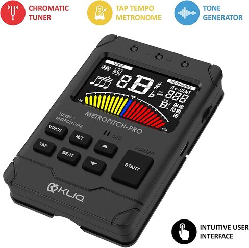 KLIQ MetroPitch - موالف Metronome لجميع الأدوات - مع الجيتار، والجير، والكمان، والقيثارة، وأوضاع الضبط اللوني (MetroPitch، أسود) in Saudi Arabia
