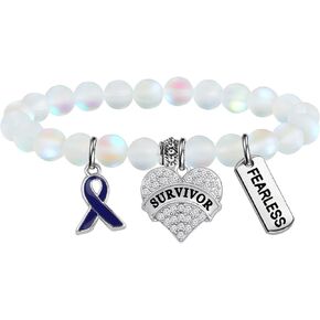 UJIMS Colon Cancer Awareness Bracelet with Dark Blue Ribbon Charm Cancer Survivor Gifts for Women Cancer Jewelry