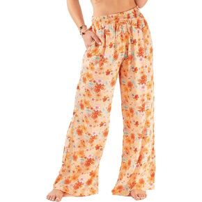 سروال نسائي واسع الساق برباط من Lotus and Luna سروال تايلاندي للشاطئ والصالة سروال بوهو عالي الخصر مع جيوب in Kuwait