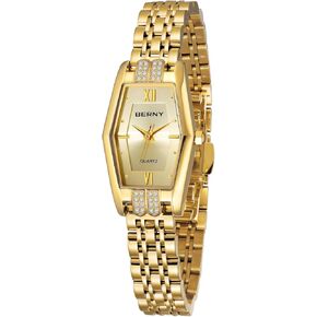 BERNY Gold Watches for Women Hexagon Ladies Quartz Wrist Watches Stainless Steel Band Small Analog Watch Luxury Bracelet
