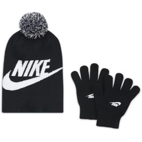 Nike Boys Big Kids Swoosh Beanie Hat Gloves Set,Black/White, 8-20 Big Kids in Saudi Arabia