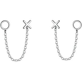 Tassel Symbol Chain Drop Dangle Stud Earrings for Women Girls 925 Sterling Silver Double Piercing Female Gender Sign Studs Crawler Climber Letter X O Post Fashion Personalized Jewelry Unique Gifts in Kuwait