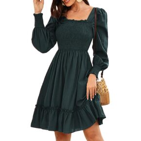 فستان Zexxxy برقبة مربعة للنساء وأكمام قصيرة وكشكشة على شكل حرف A بطول الركبة S-XXL in Kuwait