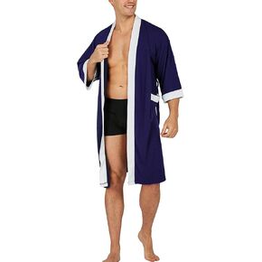 YIMANIE Men's Robe Cotton Bathrobe Soft Knee Length Sleepwear