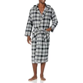 Andrew Scott Men's Warm Robe / 100% Cotton Flannel Brush Warm Hooded Long Bathrobe