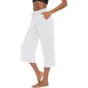 سراويل كابري نسائية من DIBAOLONG سراويل قصيرة واسعة الساق فضفاضة ومريحة برباط صالة بيجامة يوجا كابريس للنساء مع جيوب in Kuwait