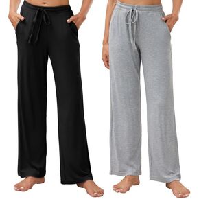 HEARTNICE 2 Pack Women's Pajamas Pants with Pockets Wide Leg Lounge Casual Loose Comfy Stretch Rib Yoga Sweatpants in Saudi Arabia