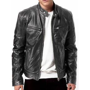 COCOBEEUSA Men's Real Lambskin Leather Jacket for Men's Motorcycle Cafe Racer Slim Fit Vintage Genuine Leather Biker Jacket