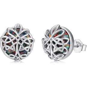 أقراط شجرة الحياة للنساء 925 من الفضة الإسترلينية العقيق الأسود الثالوث عقدة سلتيك أقراط شجرة أقراط شجرة الحياة مجوهرات هدية للفتيات in Kuwait