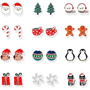 Christmas Earrings for Women Holiday Earrings for Girls Bow Bell Candy Santa Claus Reindeer Tree Earrings Christmas Earrings Bulk for Teen Girls Christmas Jewelry for Gift