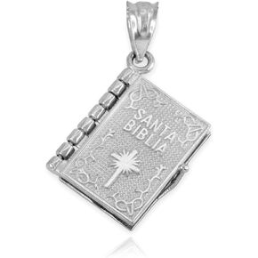 مجوهرات ديني بواسطة FDJ Sterling Silver 3D Santa Biblia Book w/Lord Prayer in Spanish Charm Pendant in Saudi Arabia