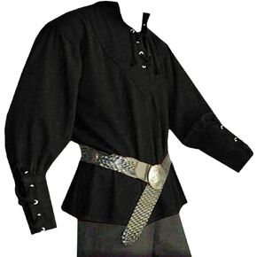 Karlywindow Men's Medieval Lace Up Pirate Shirts Mercenary Scottish Wide Cuff Shirt Halloween Costume Clothing