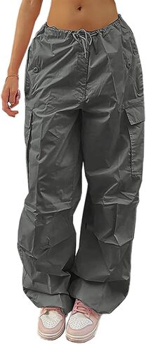 Xineicy Parachute Pants for Women Drawstring Baggy Cargo Pants Y2K Trouser Low Rised Jogger Sweatpants Loose Hip Hop in Kuwait