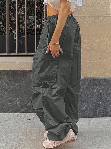 Xineicy Parachute Pants for Women Drawstring Baggy Cargo Pants Y2K Trouser Low Rised Jogger Sweatpants Loose Hip Hop in Kuwait