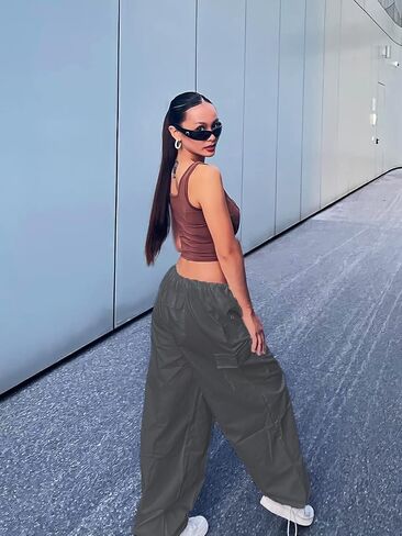 Xineicy Parachute Pants for Women Drawstring Baggy Cargo Pants Y2K Trouser Low Rised Jogger Sweatpants Loose Hip Hop in Kuwait