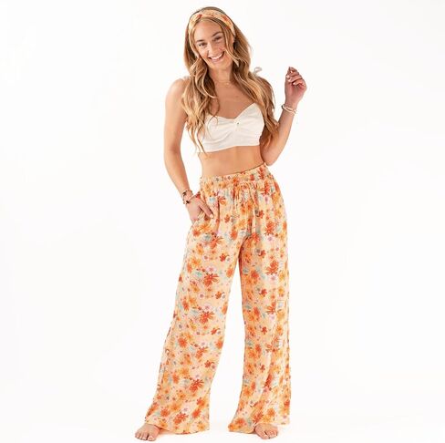 سروال نسائي واسع الساق برباط من Lotus and Luna سروال تايلاندي للشاطئ والصالة سروال بوهو عالي الخصر مع جيوب in Kuwait