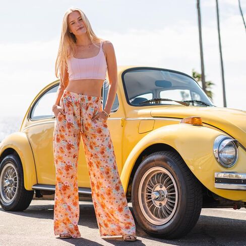 سروال نسائي واسع الساق برباط من Lotus and Luna سروال تايلاندي للشاطئ والصالة سروال بوهو عالي الخصر مع جيوب in Kuwait