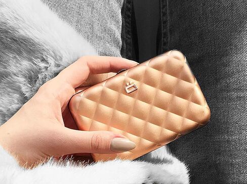 ÖGON -DESIGNS- محفظة نسائية من الألومنيوم - محفظة معدنية مبطنة - حامل بطاقات RFID - قفل معدني قوي - ذهبي وردي in Kuwait