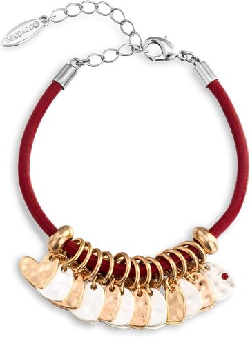 DEMDACO Golden Silver Tone Heart Red One Size Fits Most Brass Leather and Metal Charm Bracelet in Saudi Arabia