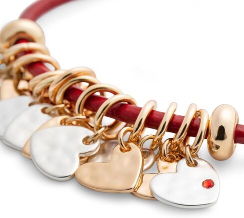 DEMDACO Golden Silver Tone Heart Red One Size Fits Most Brass Leather and Metal Charm Bracelet in Saudi Arabia