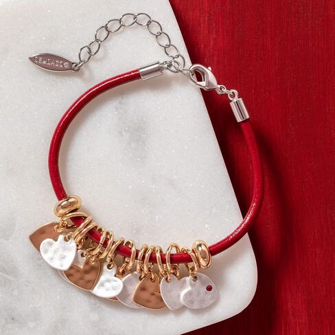 DEMDACO Golden Silver Tone Heart Red One Size Fits Most Brass Leather and Metal Charm Bracelet in Saudi Arabia